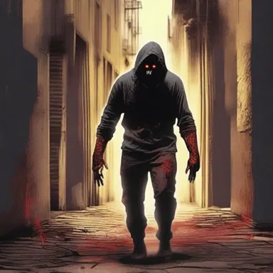 The alky stumbled through the dark alley, his bloodshot eyes glinting with a terrifying madness.
