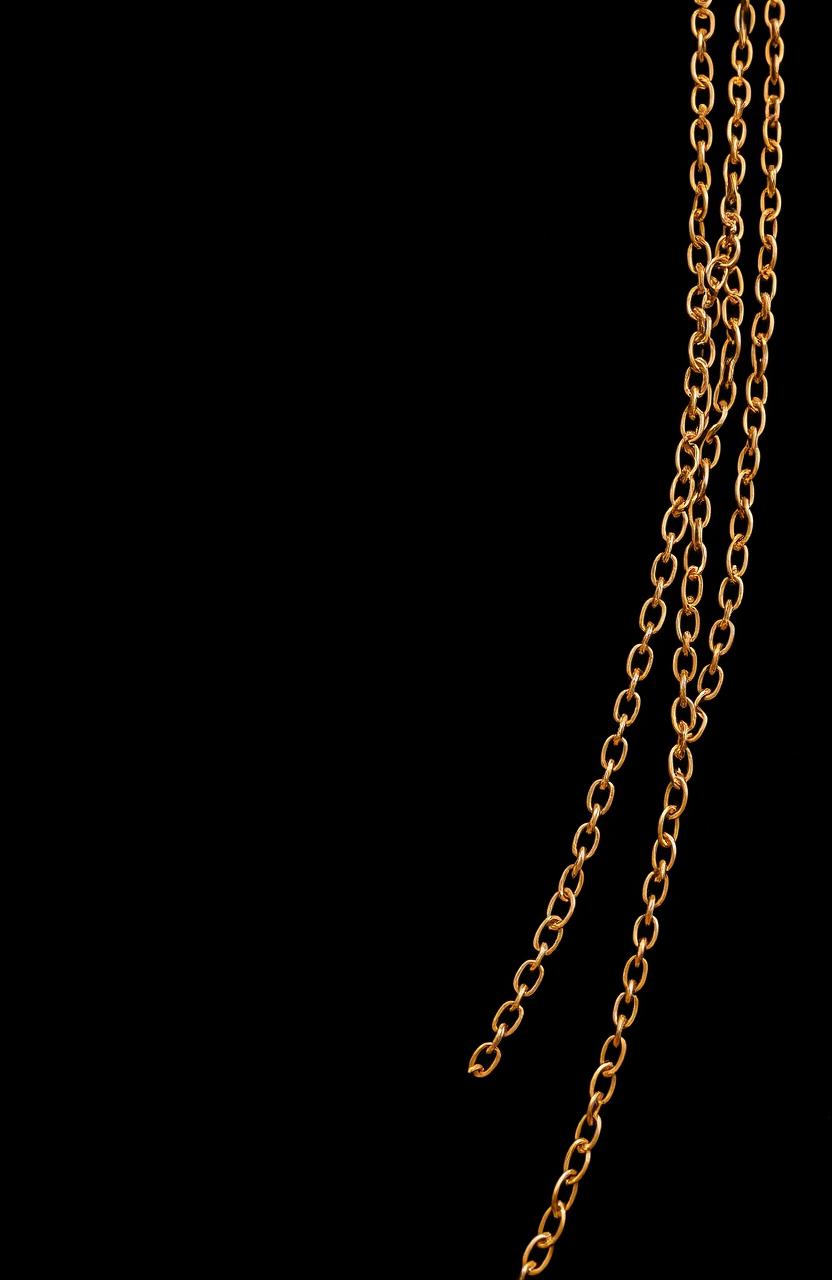 A sleek black cover design featuring elegant gold chains artistically placed in the corner