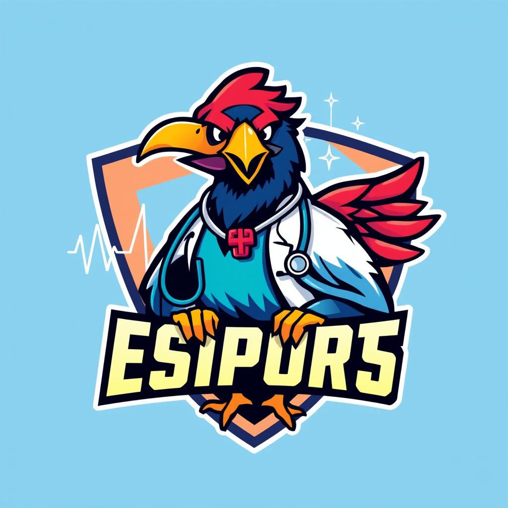 A stylized esports logo featuring a bird dressed as a doctor, with a stethoscope around its neck