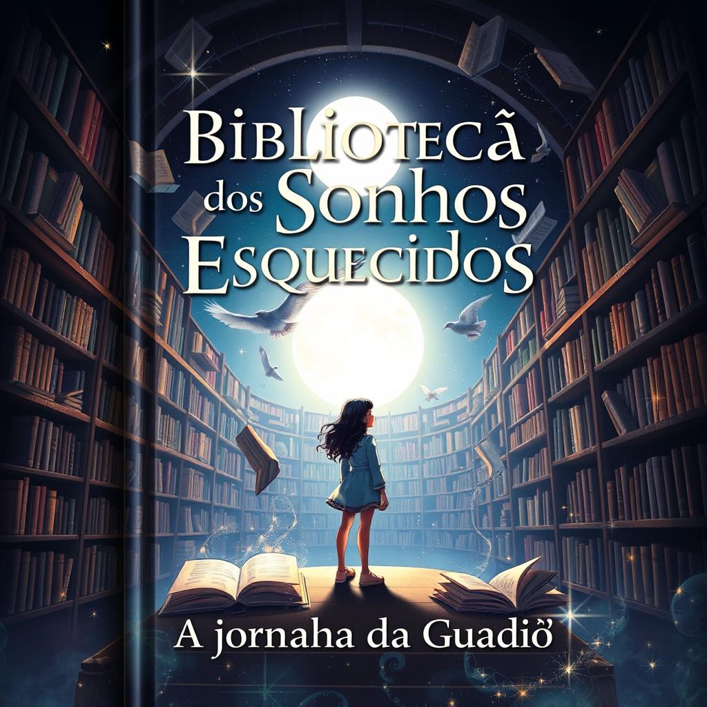A captivating book cover for 'Biblioteca dos Sonhos Esquecidos: A jornada da Guardiã'