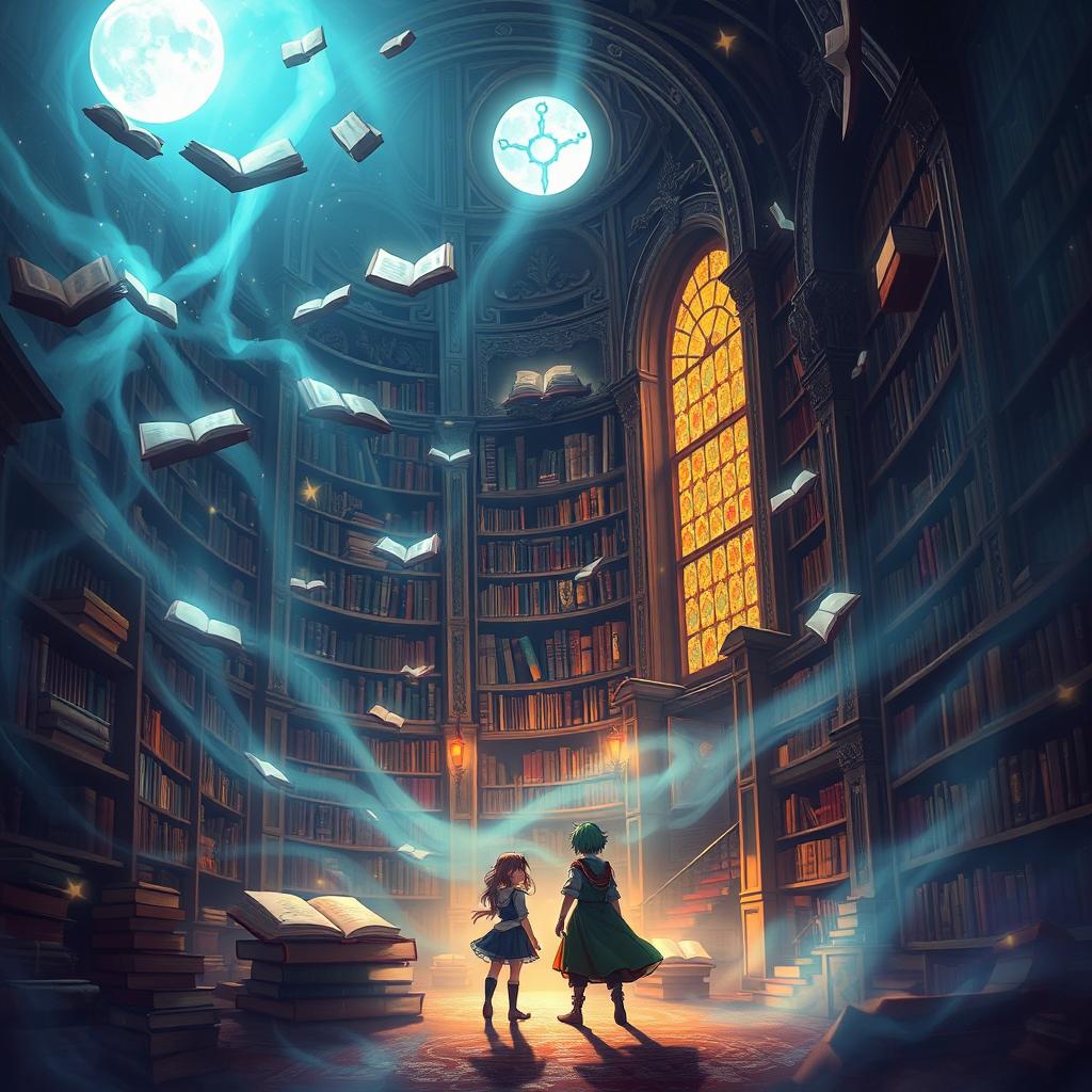 A mystical and enchanting library scene that captures the essence of forgotten dreams
