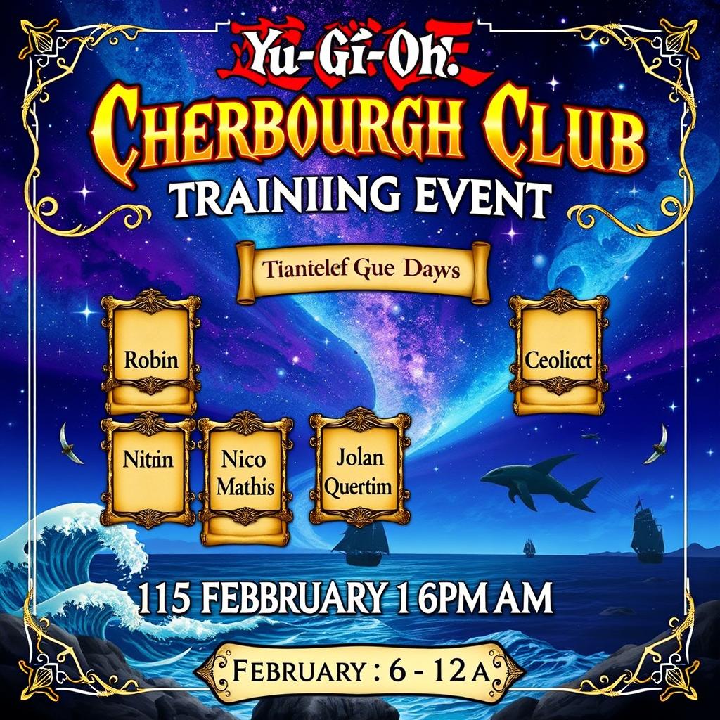 A fantasy festival-style poster for a Yu-Gi-Oh training event in Cherbourg, France
