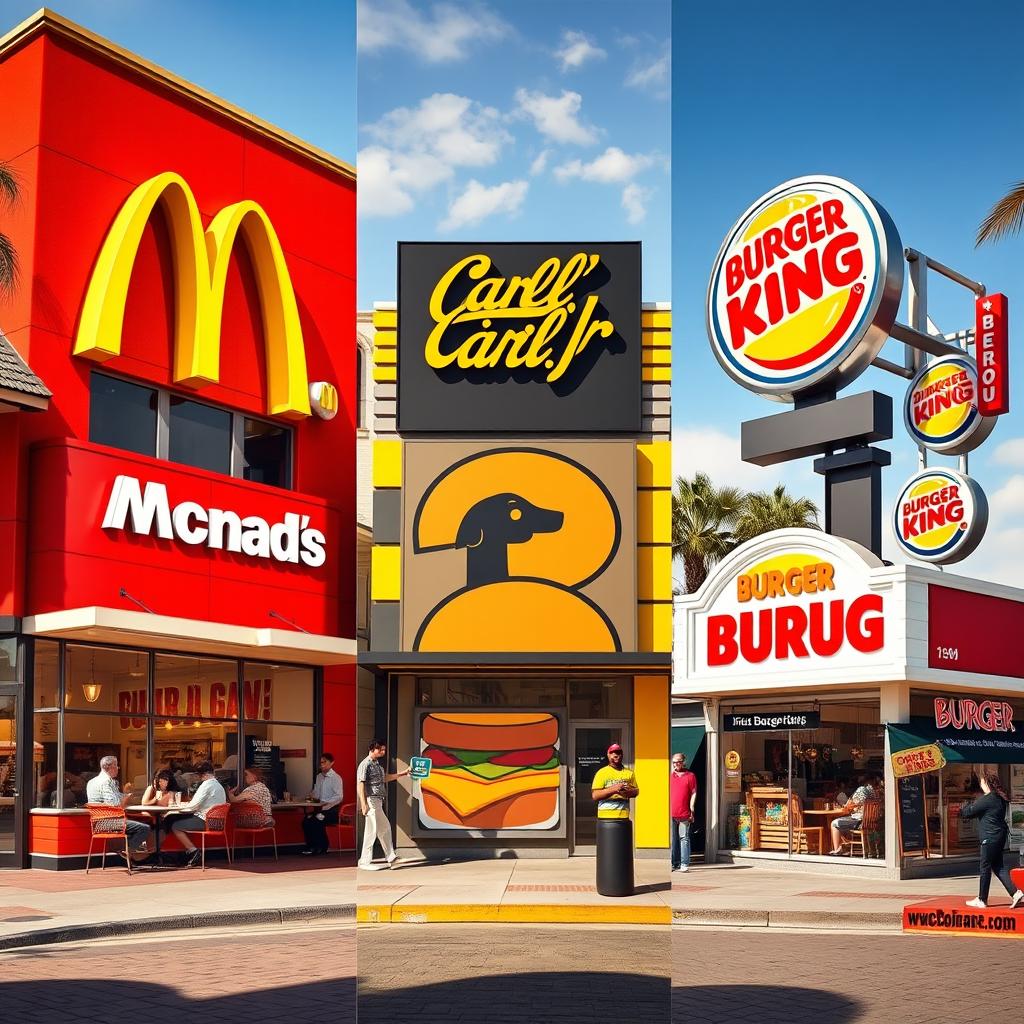 A captivating visual comparison of three iconic fast food restaurants: McDonald's, Carl's Jr