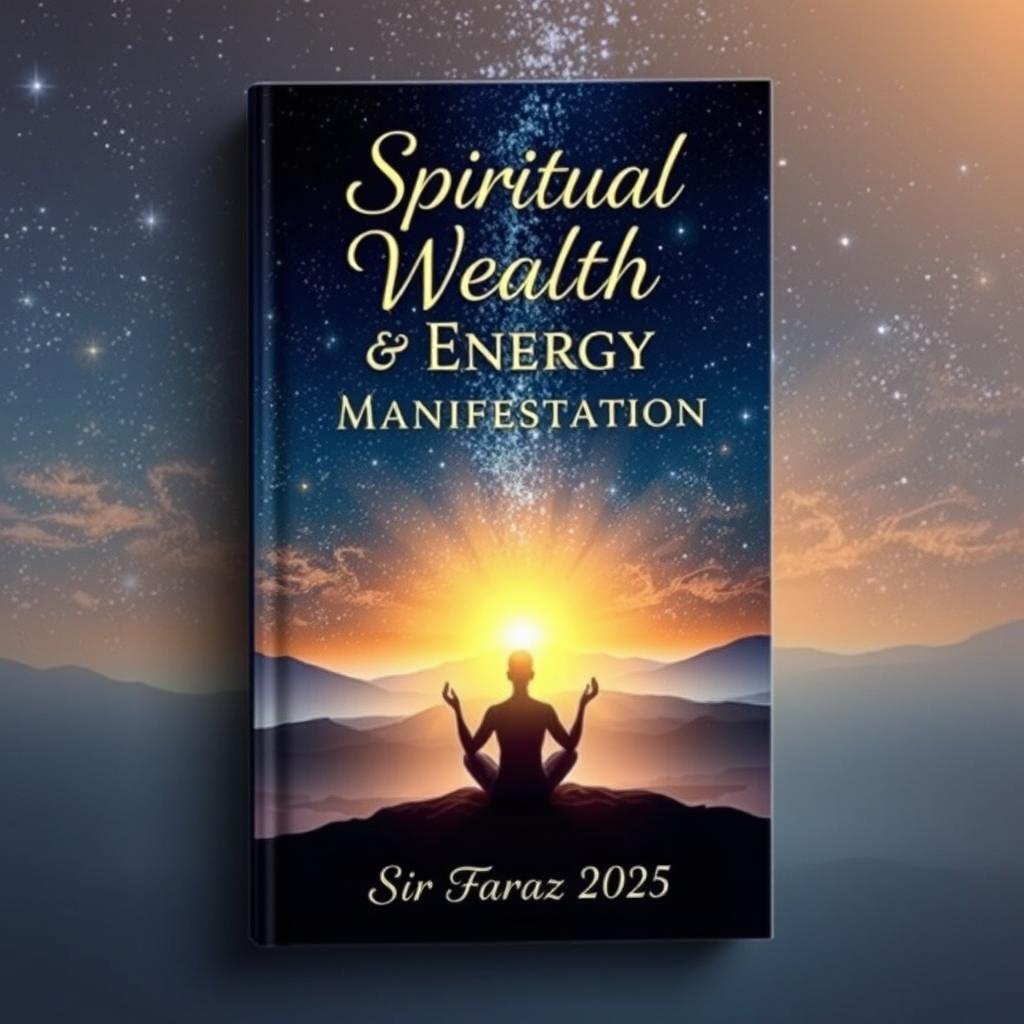 A stunning book cover for the title "Spiritual Wealth & Energy Manifestation" by Sir Faraz 2025