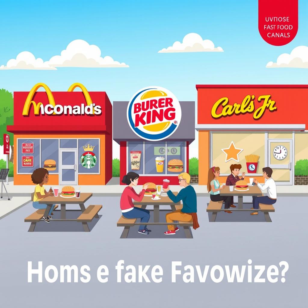 An engaging and colorful illustration comparing the three popular fast food chains: McDonald's, Burger King, and Carl's Jr