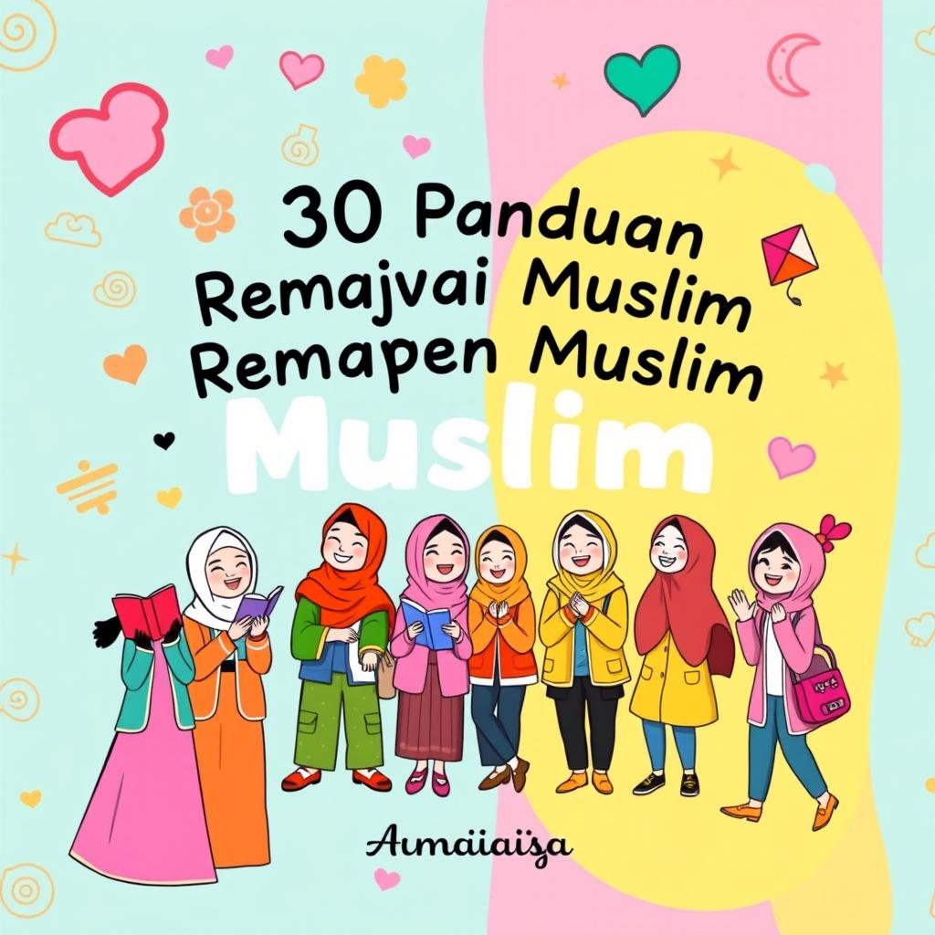 A charming and whimsical eBook cover titled '30 Panduan Remaja Muslim Menghadapi Ancaman Remaja Akhir Zaman'