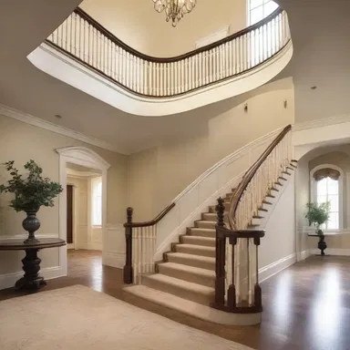 The grand staircase seamlessly connects all the way from the entrance hall to the upper floors.