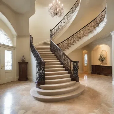 The grand staircase seamlessly connects all the way from the entrance hall to the upper floors.