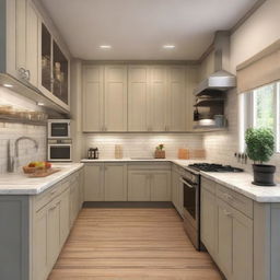 Design of a cozy 6x6 foot kitchen with modern amenities, ambient lighting and ample storage space.