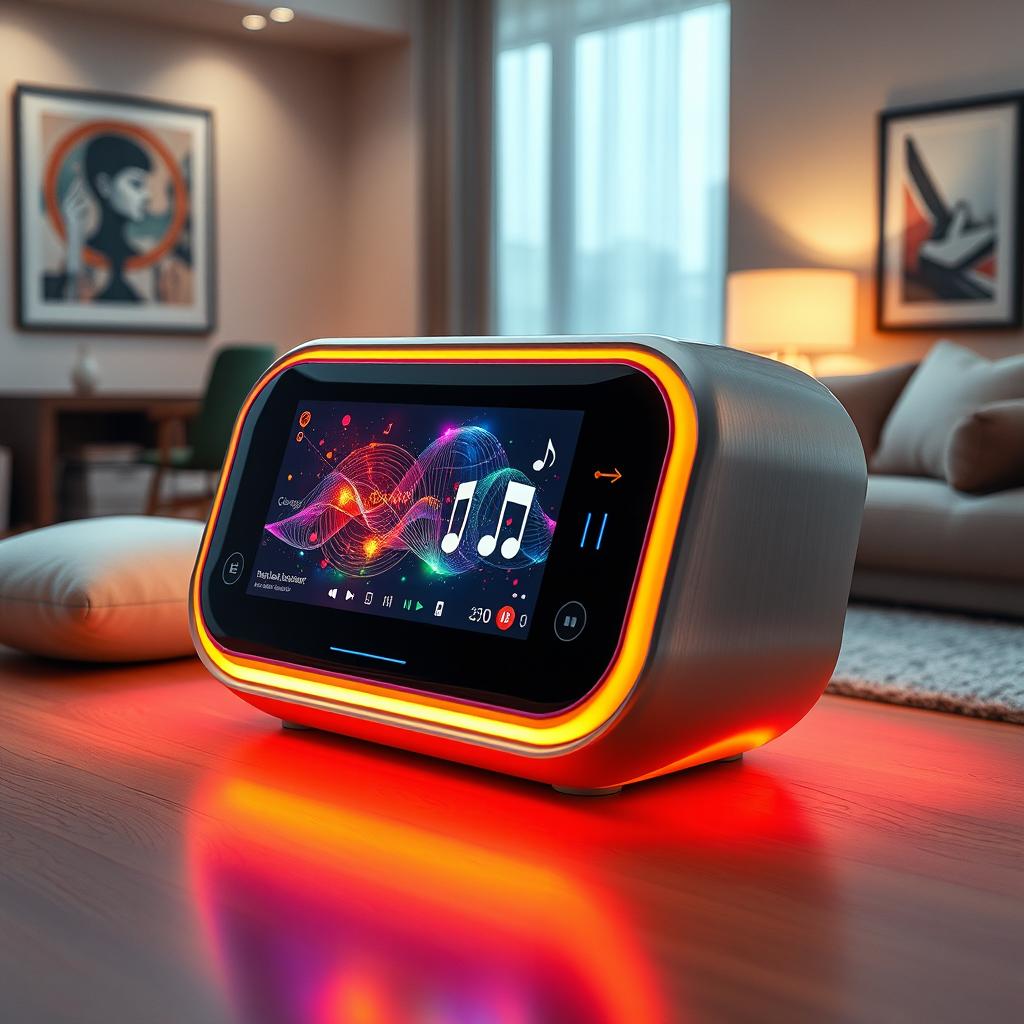 A futuristic music player designed with emotional detection mechanisms and sensors