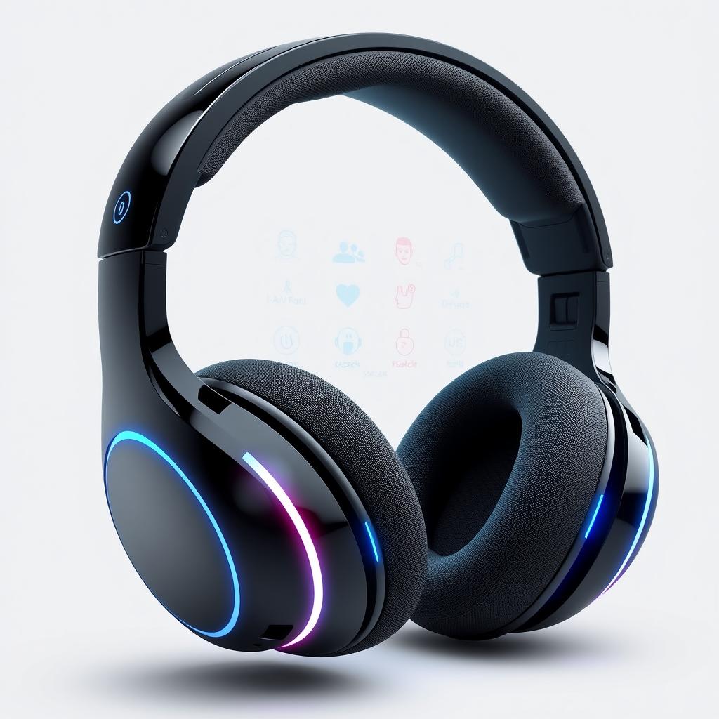 A futuristic headset designed with advanced emotion-detection mechanisms and sensors