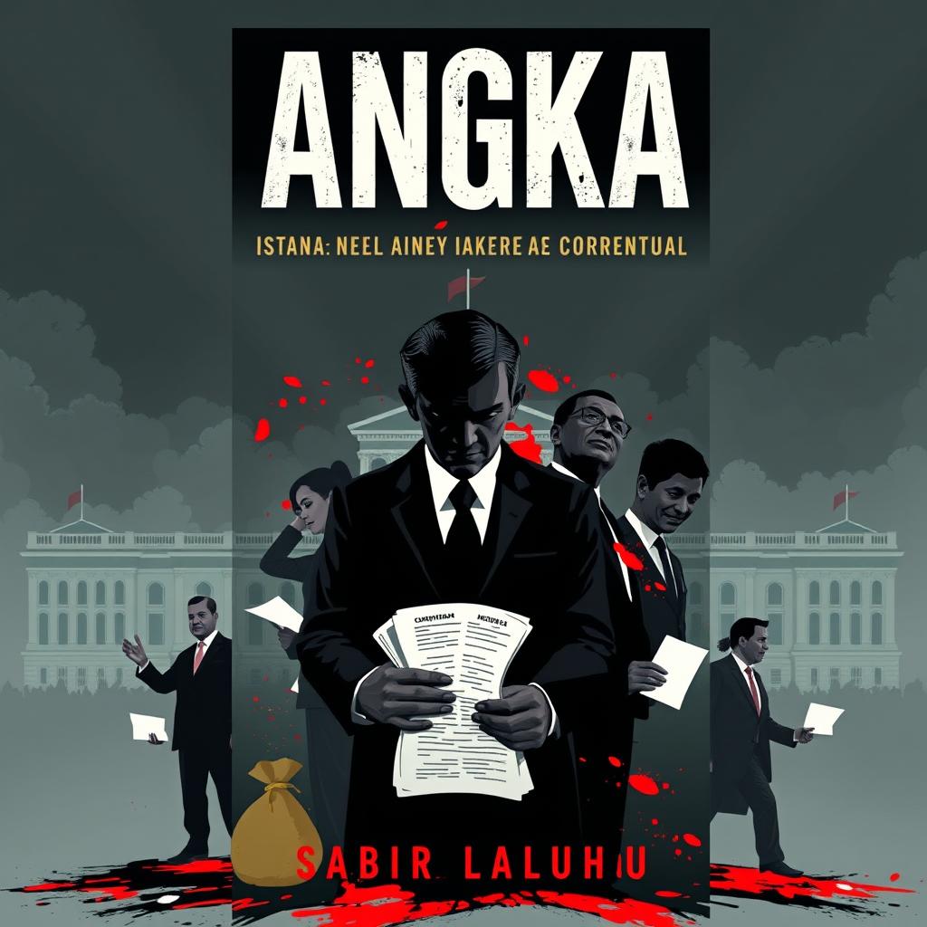 Create an engaging novel cover for "ANGKA" by Sabir Laluhu, centered around a significant corruption scandal that has rocked Indonesia