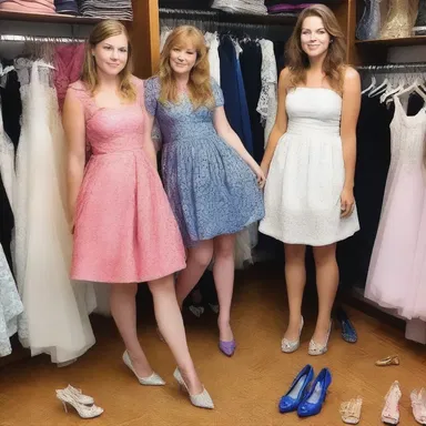 She bought three dresses and two pairs of shoes, all told.