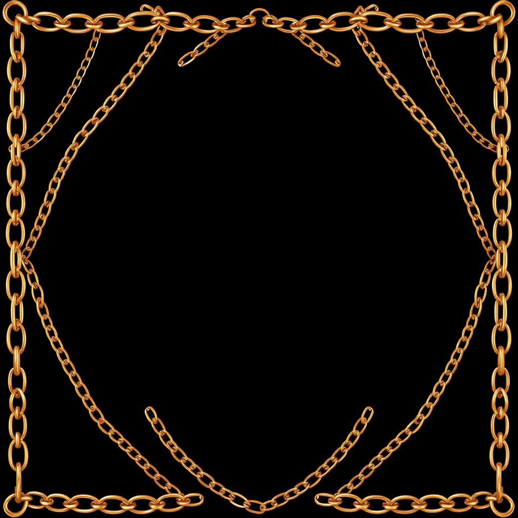 A stunning black background framed entirely with intricate gold chains