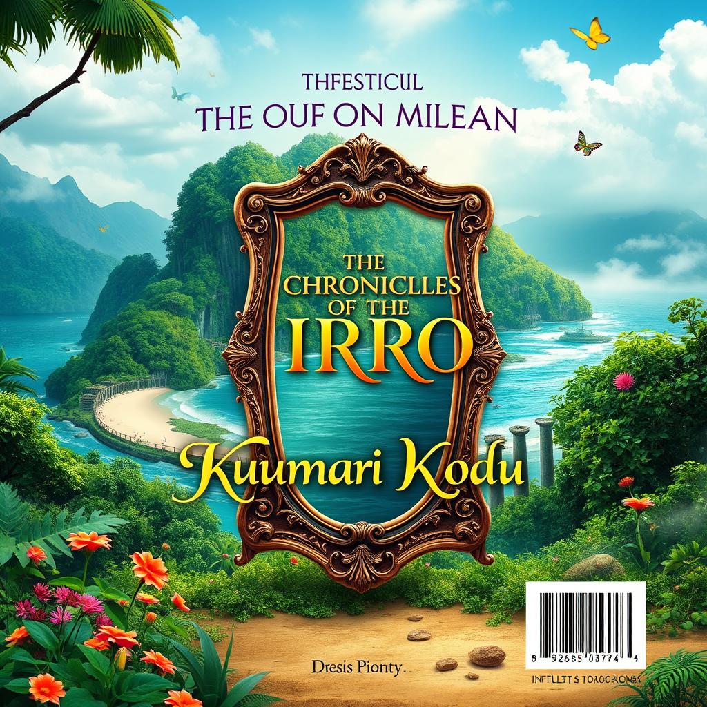 A captivating design for the back cover of a book titled 'The Chronicles of the Mirror: Kumari Kodu'