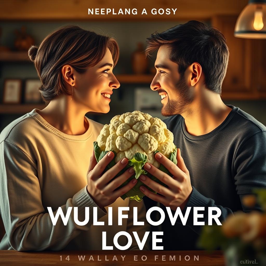 A romantic movie poster titled 'Wuliflower Love', featuring a loving couple in their cozy house