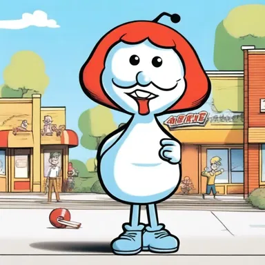 The cartoon character was depicted with an oversized all-day sucker.