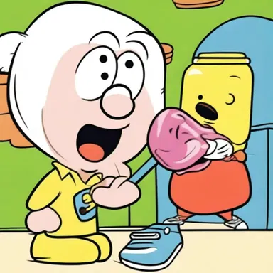 The cartoon character was depicted with an oversized all-day sucker.