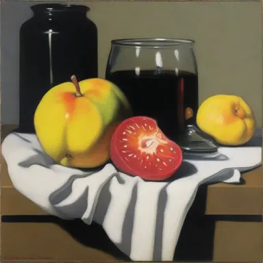 The painting featured a still life with an all-day sucker as one of the objects.