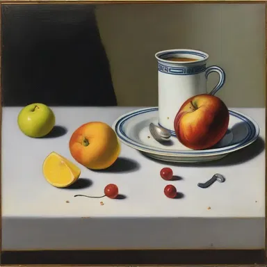 The painting featured a still life with an all-day sucker as one of the objects.