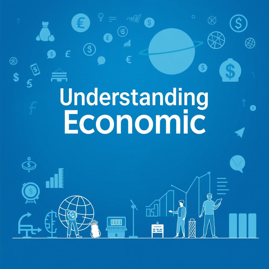 A book cover design focusing on the theme of economic systems, showcasing elements of finance, trade, and global markets