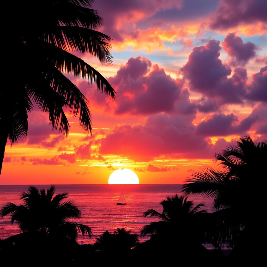 A beautiful sunset over the ocean, with vibrant orange, pink, and purple hues reflecting on the water
