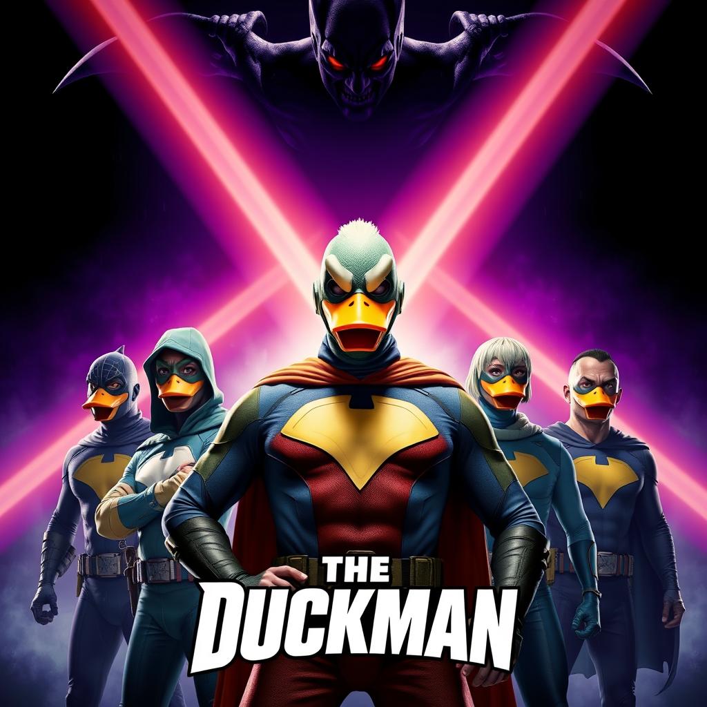A dynamic superhero movie poster titled 'The Duckman'