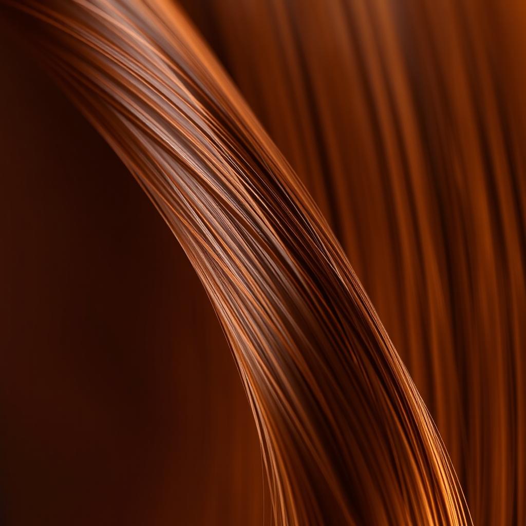 A close-up image of a single shiny brown hair strand glistening in the light