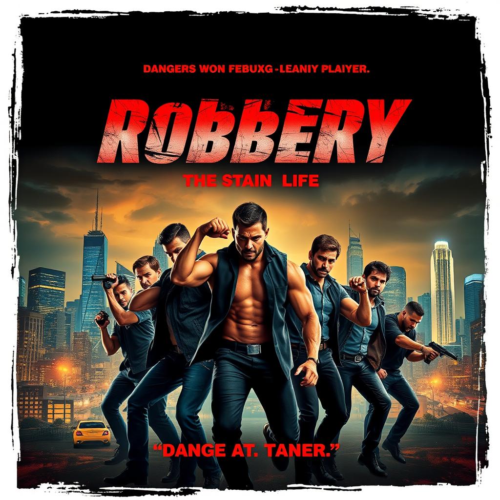 An action movie poster titled 'The Robbery', featuring a dramatic and visually striking design