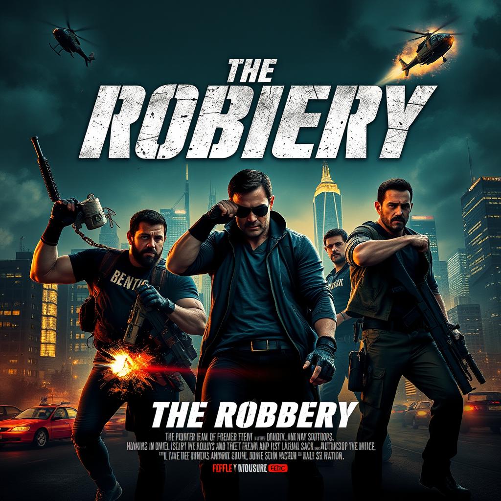 An action movie poster titled 'The Robbery', featuring a thrilling design that captures the essence of a high-stakes heist