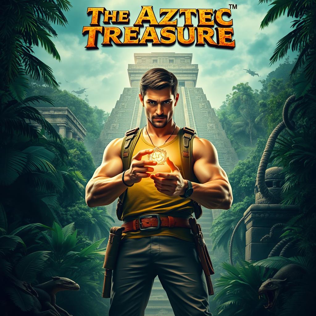 An action movie poster titled 'The Aztec Treasure', designed to capture the thrill of adventure and discovery