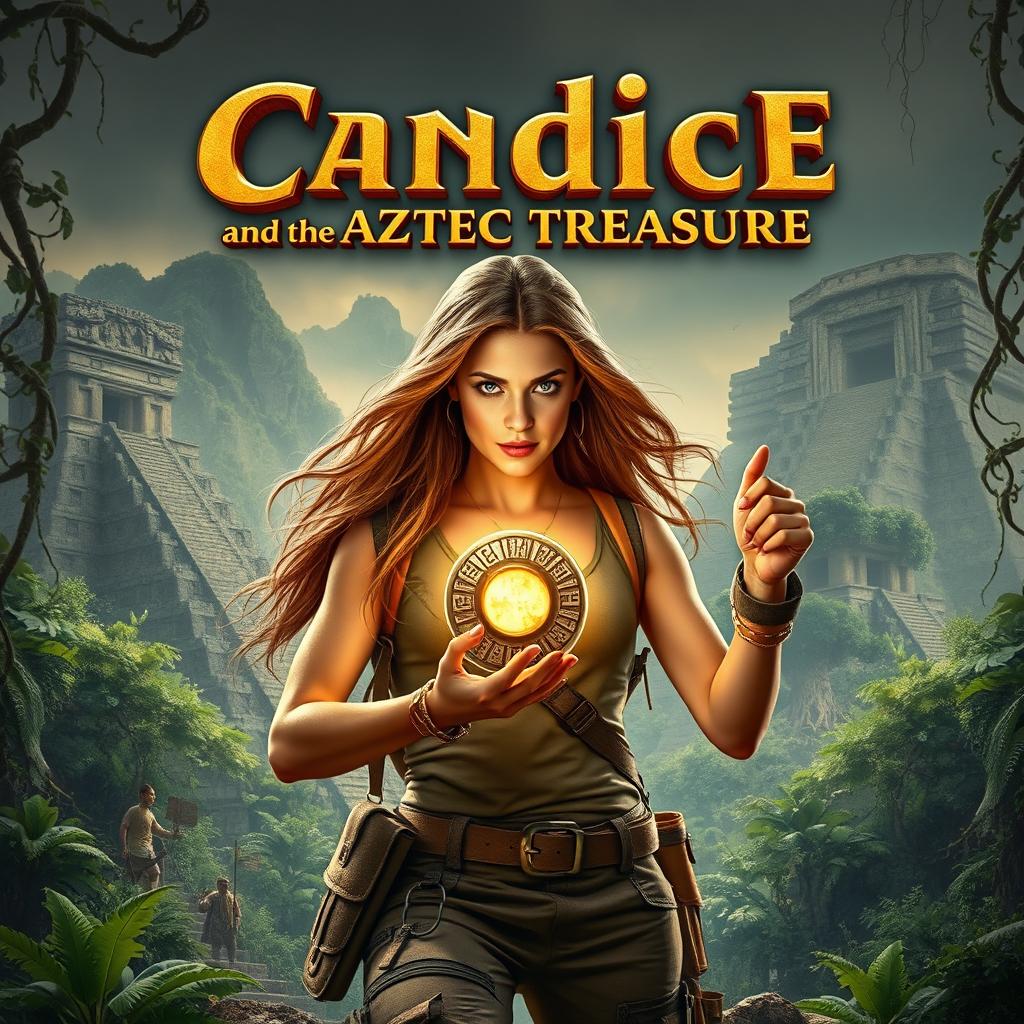 A hyper-realistic action movie poster titled 'Candice and the Aztec Treasure'