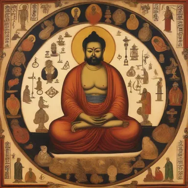 The painting depicted an all-knowing figure surrounded by symbols of wisdom and intelligence.