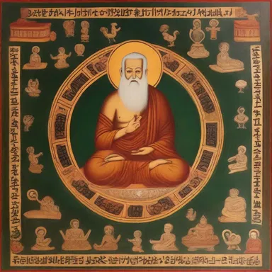 The painting depicted an all-knowing figure surrounded by symbols of wisdom and intelligence.