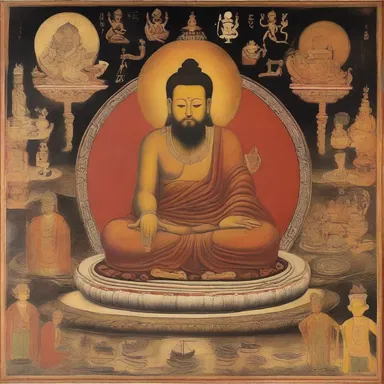 The painting depicted an all-knowing figure surrounded by symbols of wisdom and intelligence.
