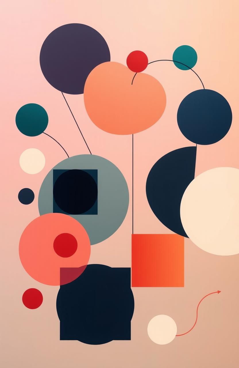 A semi-modern abstract composition featuring various geometric shapes in a harmonious arrangement