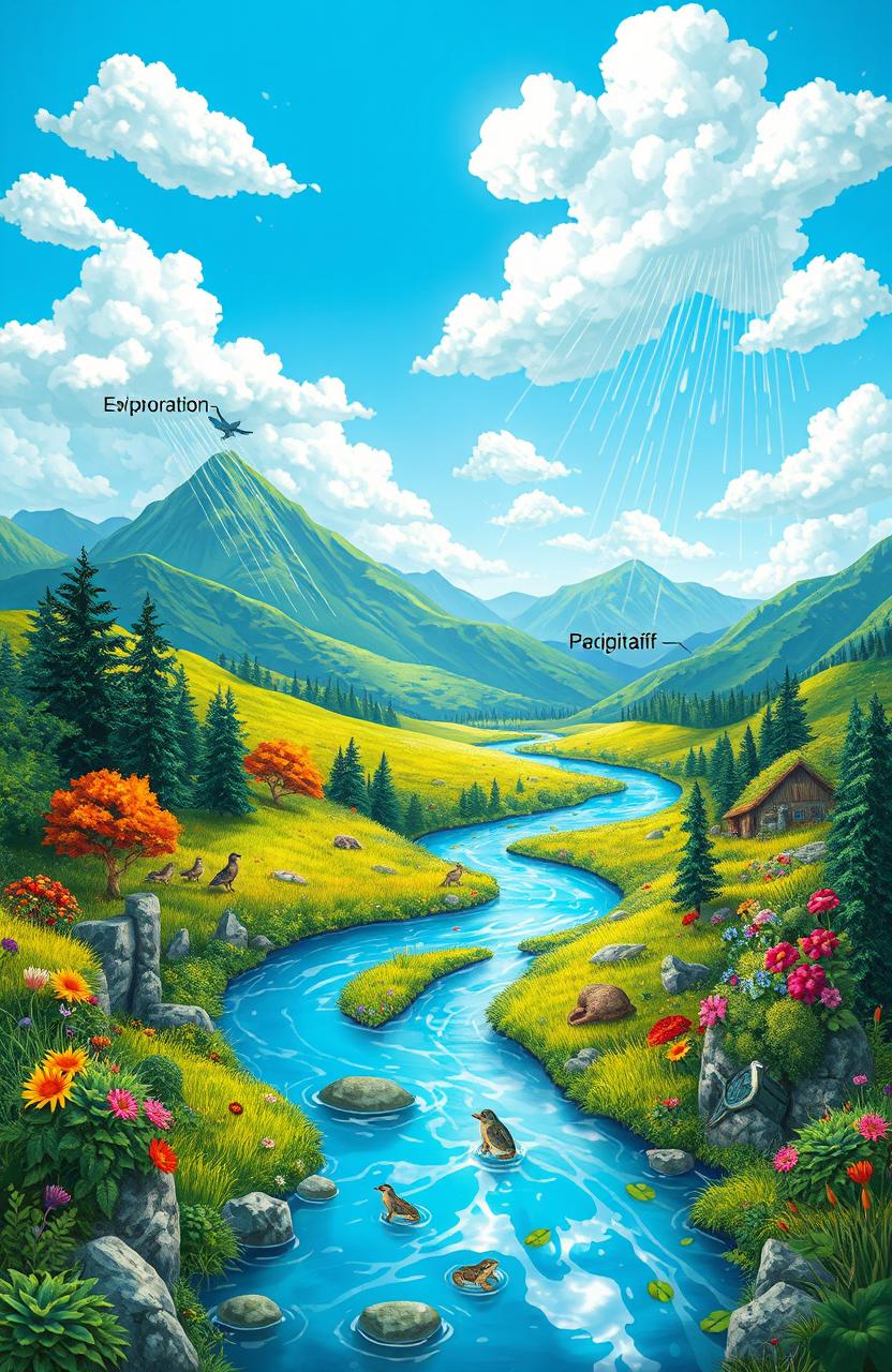 A captivating and detailed illustration showcasing the concept of hydrology