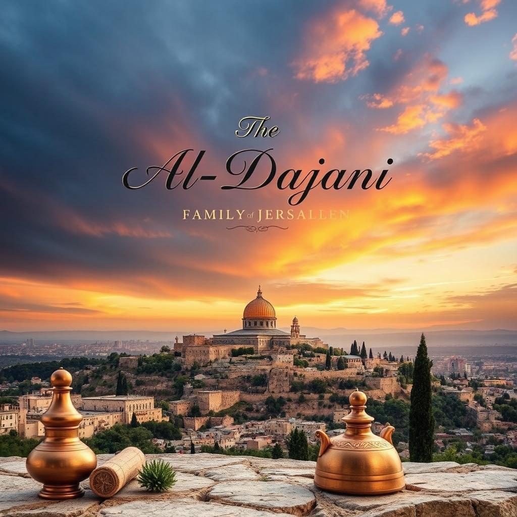 A beautifully designed book cover for "The Al-Dajani Family of Jerusalem" featuring the title prominently displayed in an elegant font