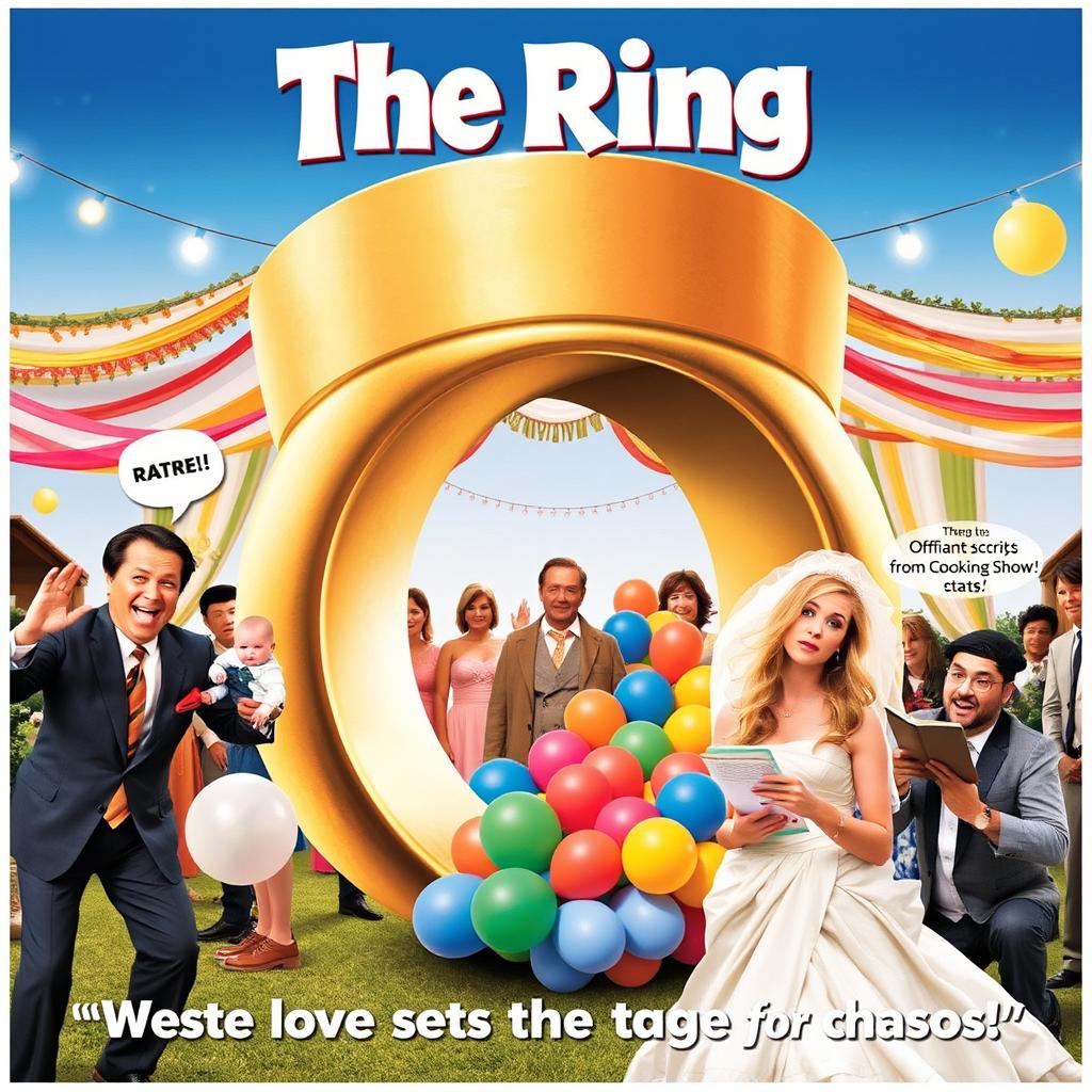 A comedy movie poster titled "The Ring" depicting a humorous scene with a large, exaggerated wedding ring taking center stage