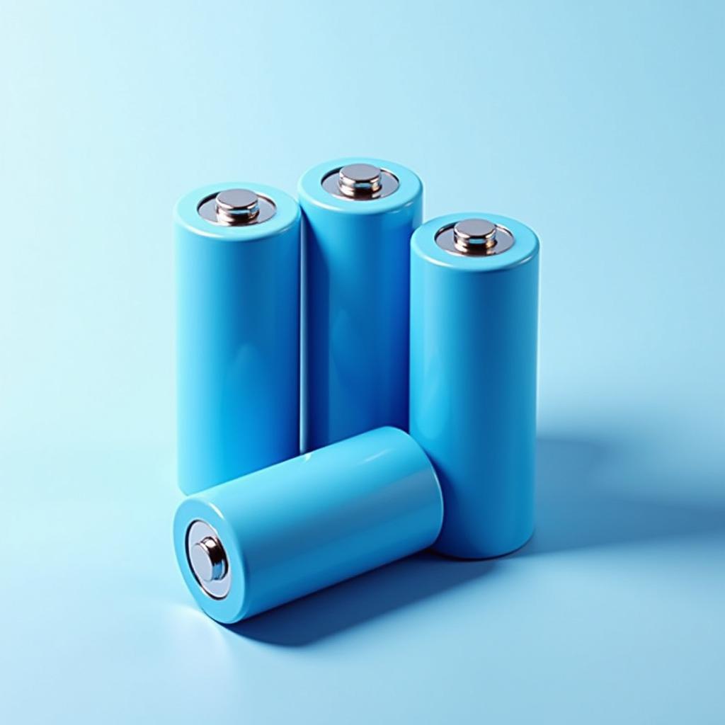 Create a design featuring multiple cylindrical lithium-ion battery cells in a striking blue color