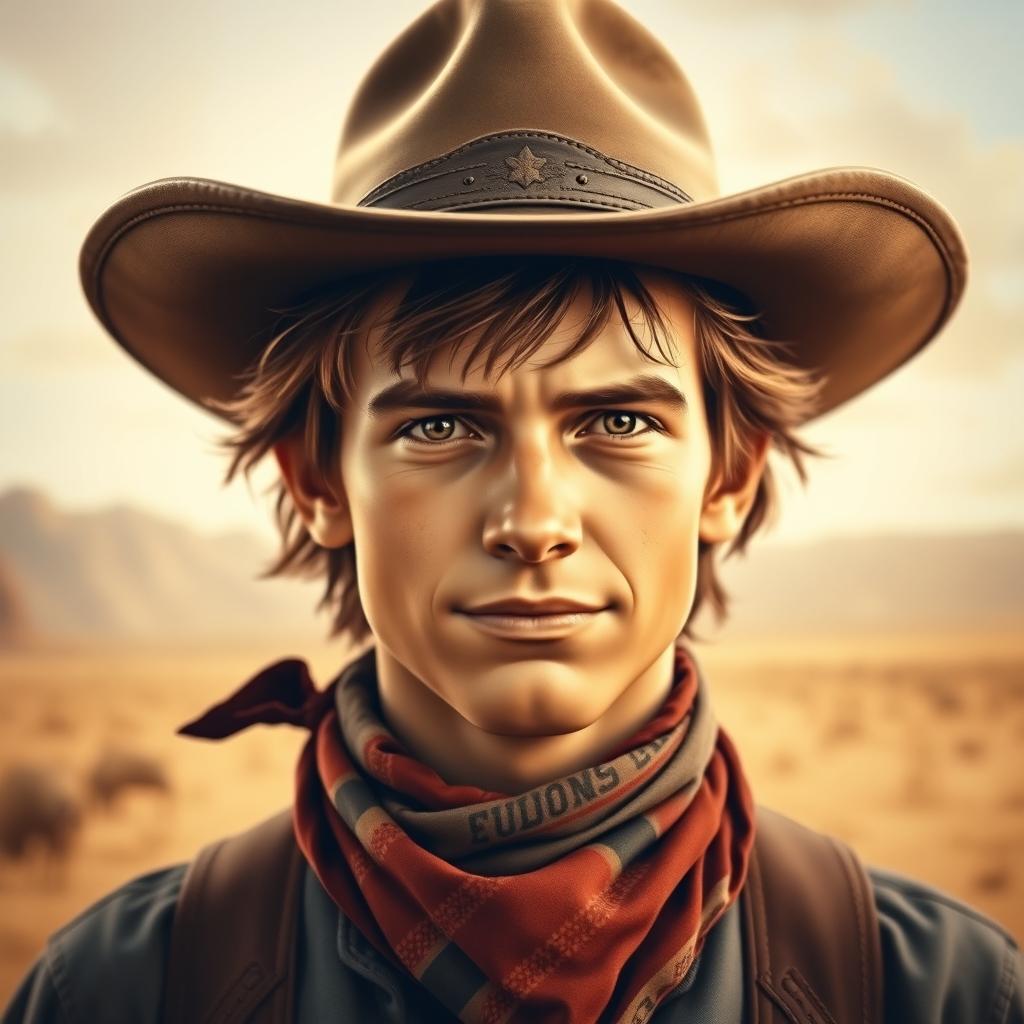 A striking portrait of Billy the Kid, showcasing his youthful features and iconic cowboy attire
