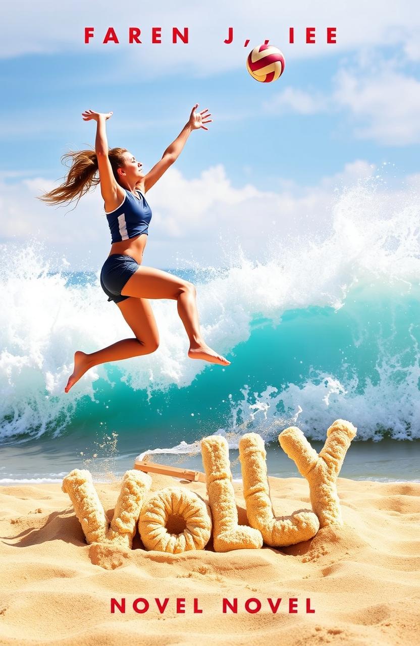 A captivating book cover for a novel titled 'Volly', featuring an intense scene of a fierce volleyball match