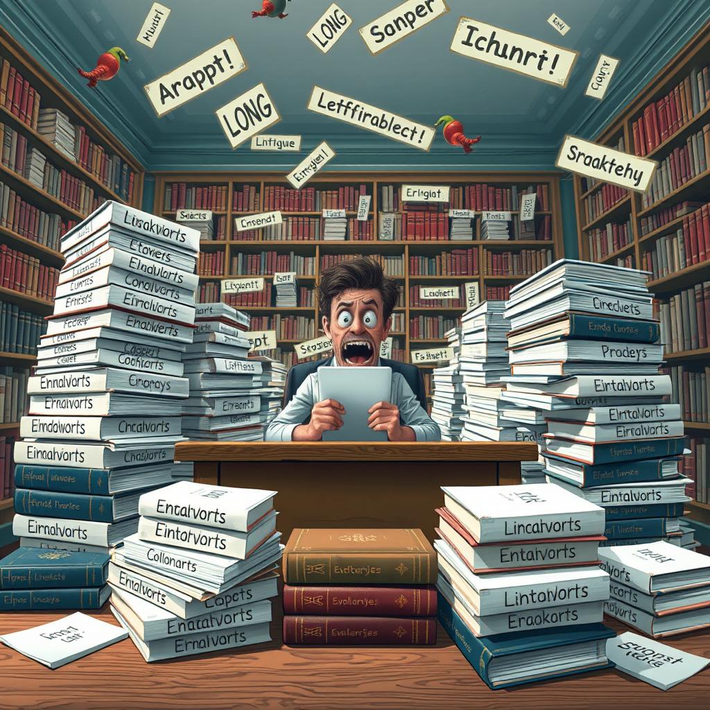 An artistic representation of the fear of long words, known as Hippopotomonstrosesquippedaliophobia