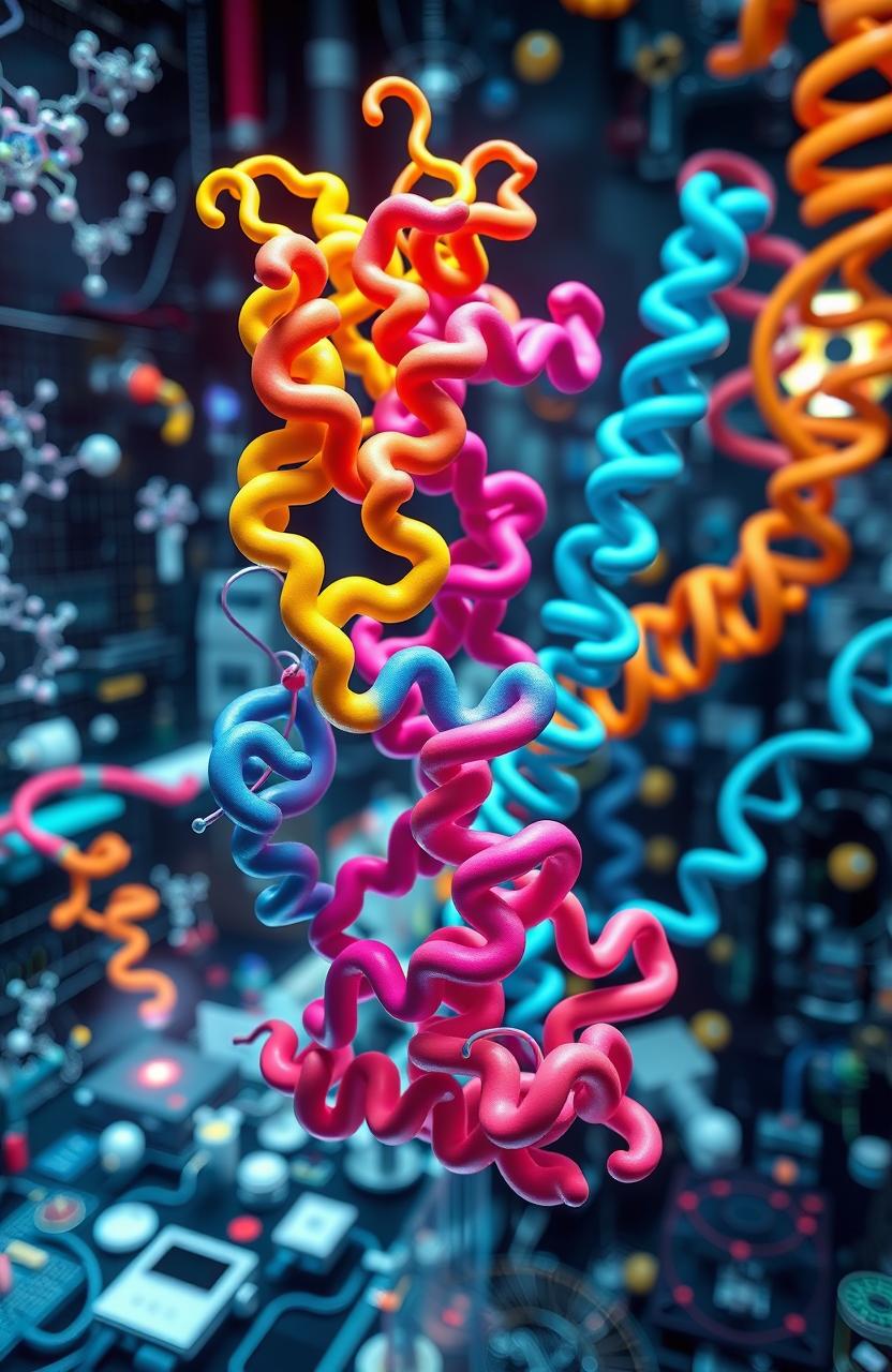 A detailed visualization of homology modeling in molecular biology, showcasing a vibrant 3D representation of protein structures