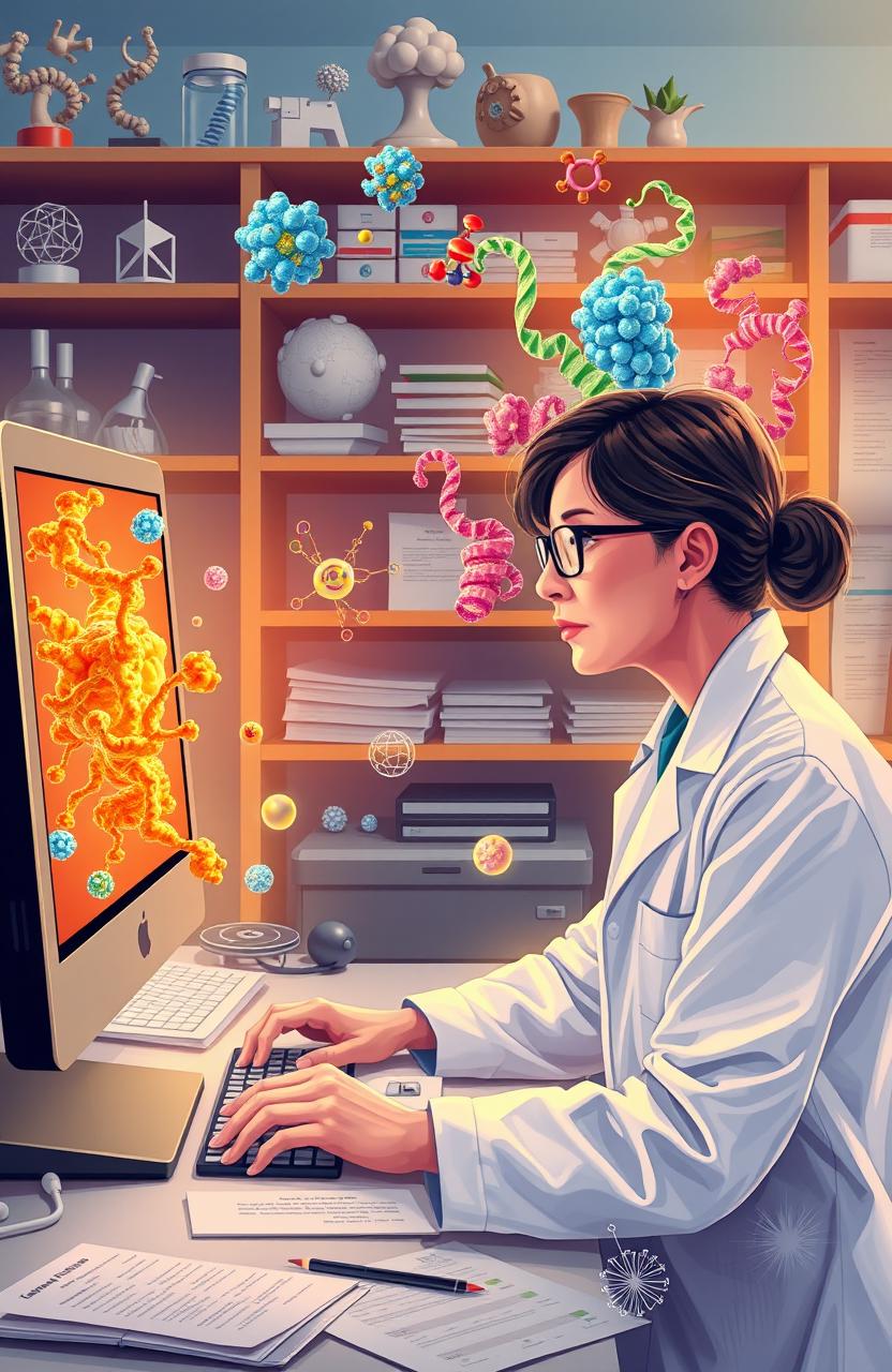 A detailed illustration depicting the art of homology modeling in biochemistry