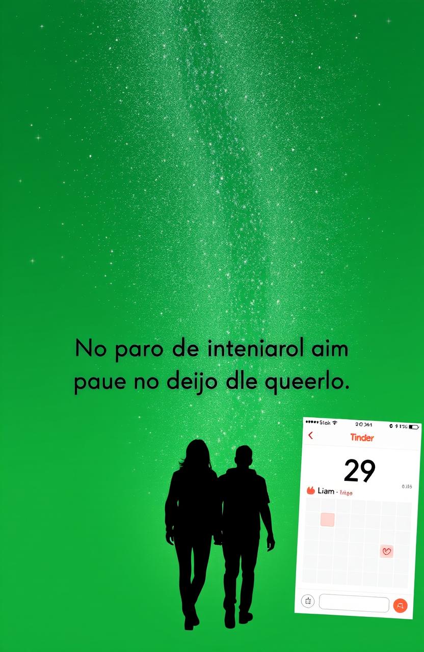 A vibrant green background featuring the silhouettes of two people walking