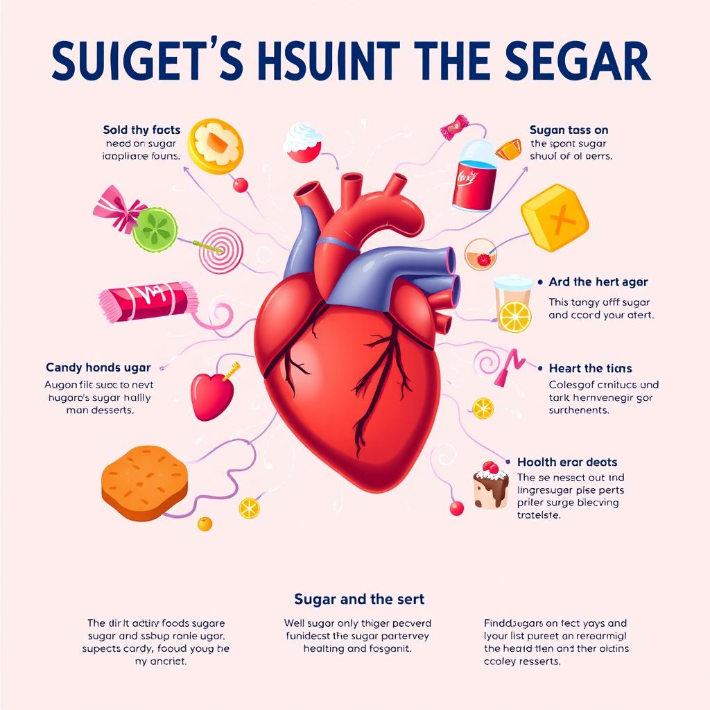 An informative illustration showcasing the effects of sugar on the heart