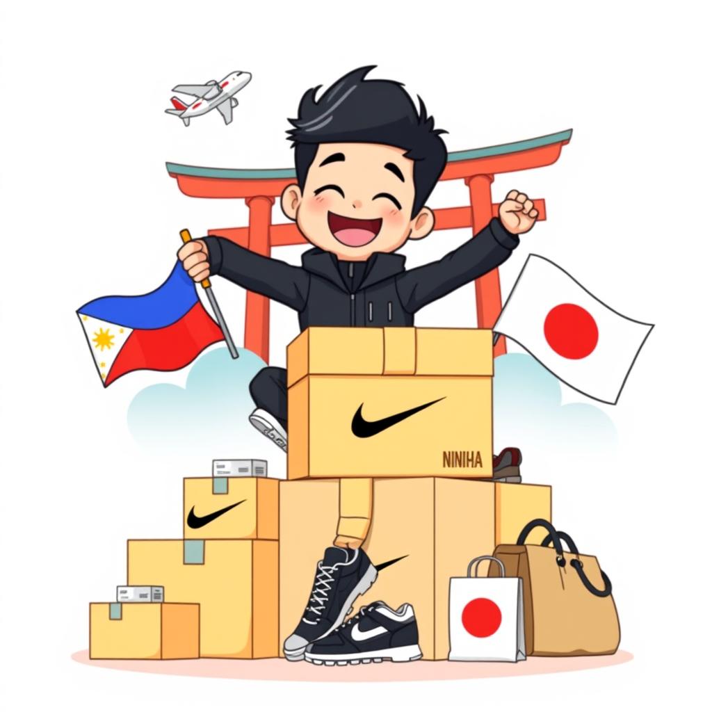 An illustration logo showcasing a chibi-style smiling man wearing a black jacket and Nike shoes