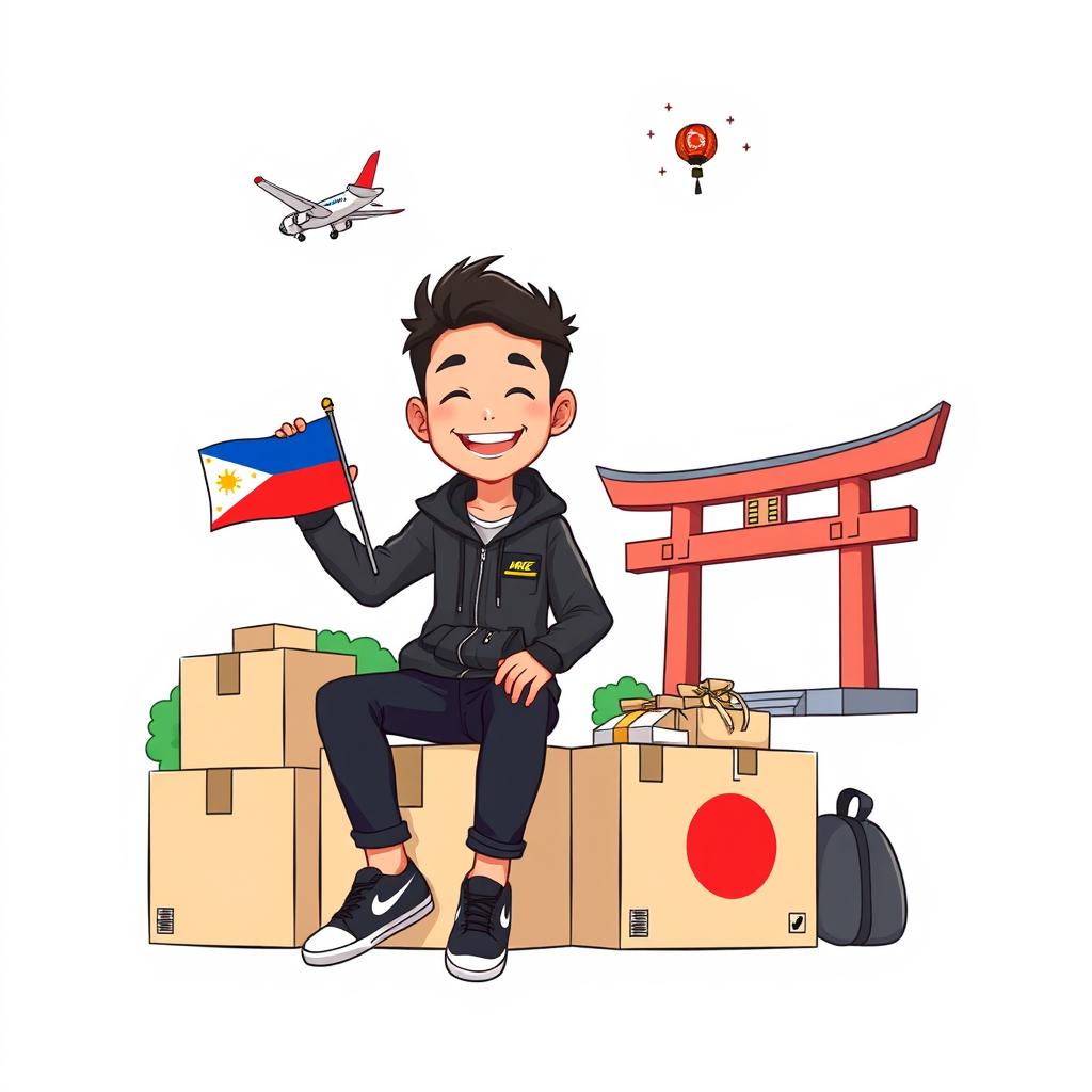 An illustration logo depicting an anime-style smiling man wearing a black jacket and Nike shoes