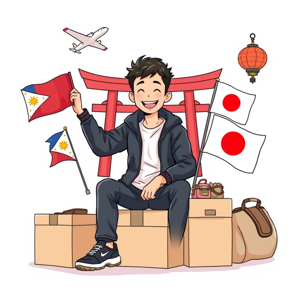 An illustration logo featuring an anime-style smiling man wearing a black jacket and Nike shoes